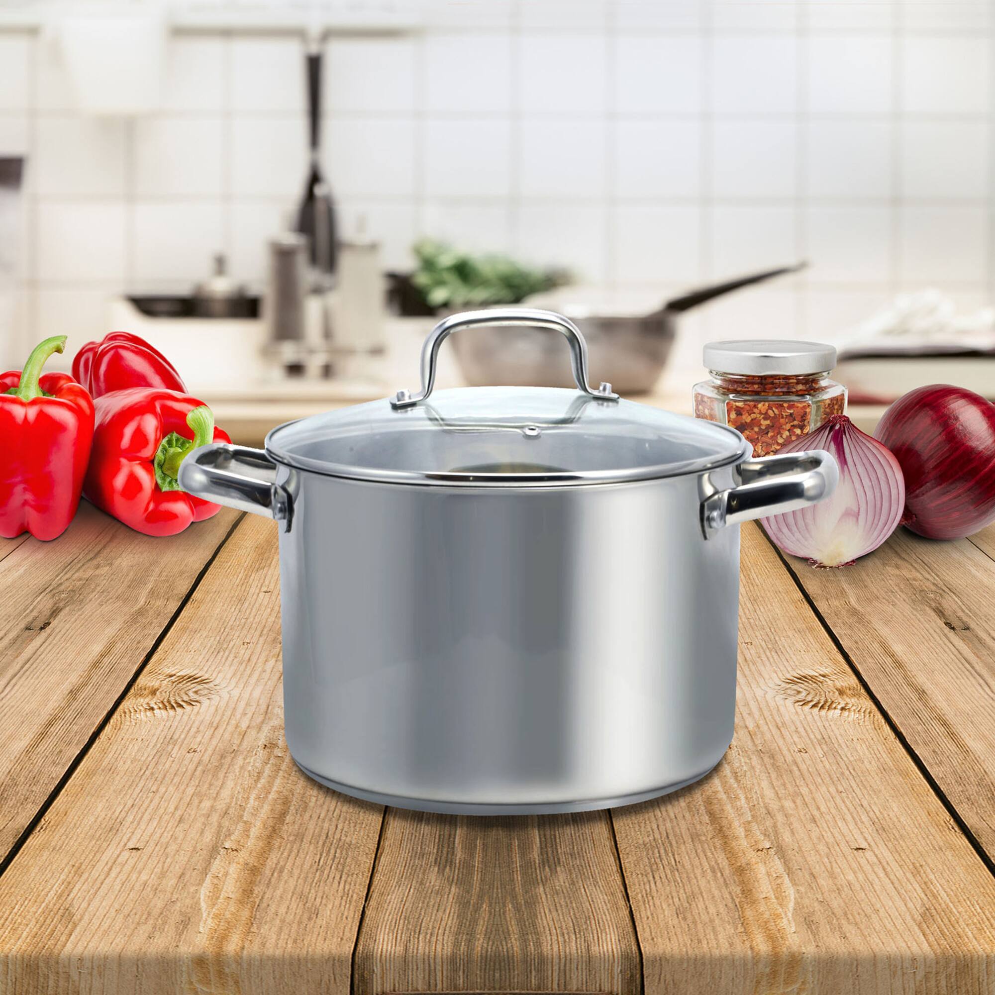 Oster Adenmore 8qt. Stainless Steel Stock Pot With Tempered Glass Lid